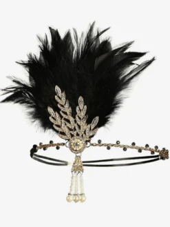 Accessoire de robe flapper des Années 1920 grande gatsby bandeau plumes rouges strass postiche Déguisements Halloween
