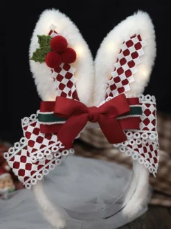 Accessoires Coiffure Mignonne Polaire Lolita Nœuds rouges Plaid Lapin