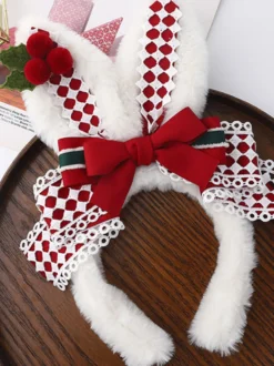 Accessoires Coiffure Mignonne Polaire Lolita Nœuds rouges Plaid Lapin