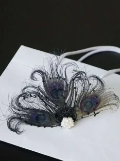 Accessoires de robe Flapper années 1920 Great Gatsby Accessory Blanc Perles de filet Net Feather Pearl Headpieces Déguisements Halloween