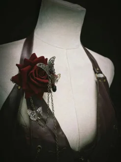 Accessoires Gothiques Lolita Chaînes Rouges Fleurs Accessoire Métal Divers