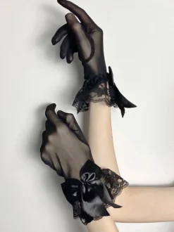 Accessoires gothiques Lolita Noeuds noirs Manchettes en dentelle Divers