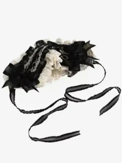 Accessoires gothiques Lolita Nœuds noirs Dentelle Coiffes Polyester Divers