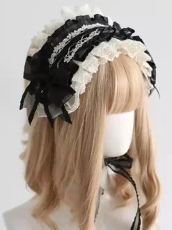 Accessoires gothiques Lolita Nœuds noirs Dentelle Coiffes Polyester Divers