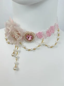 Accessoires Gothiques Lolita Chaînes Rose Clair Perles Ras De Cou Divers
