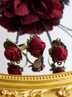 Accessoires Gothiques Lolita Bordeaux Chaînes Fleurs Accessoire Polyester Divers