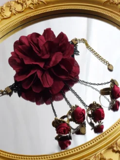 Accessoires Gothiques Lolita Bordeaux Chaînes Fleurs Accessoire Polyester Divers