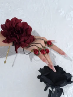 Accessoires Gothiques Lolita Bordeaux Chaînes Fleurs Accessoire Polyester Divers
