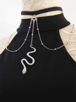 Accessoires gothiques Lolita Chaînes argentées Tour de cou imprimé serpent Métal Divers