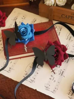 Accessoires Gothiques Lolita Fleurs Bleues Papillon Accessoire Divers