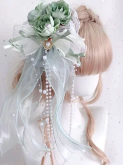 Accessoires Lolita Style Chinois Perles Vertes Nœuds Fleurs Accessoire Fibre Polyester Divers