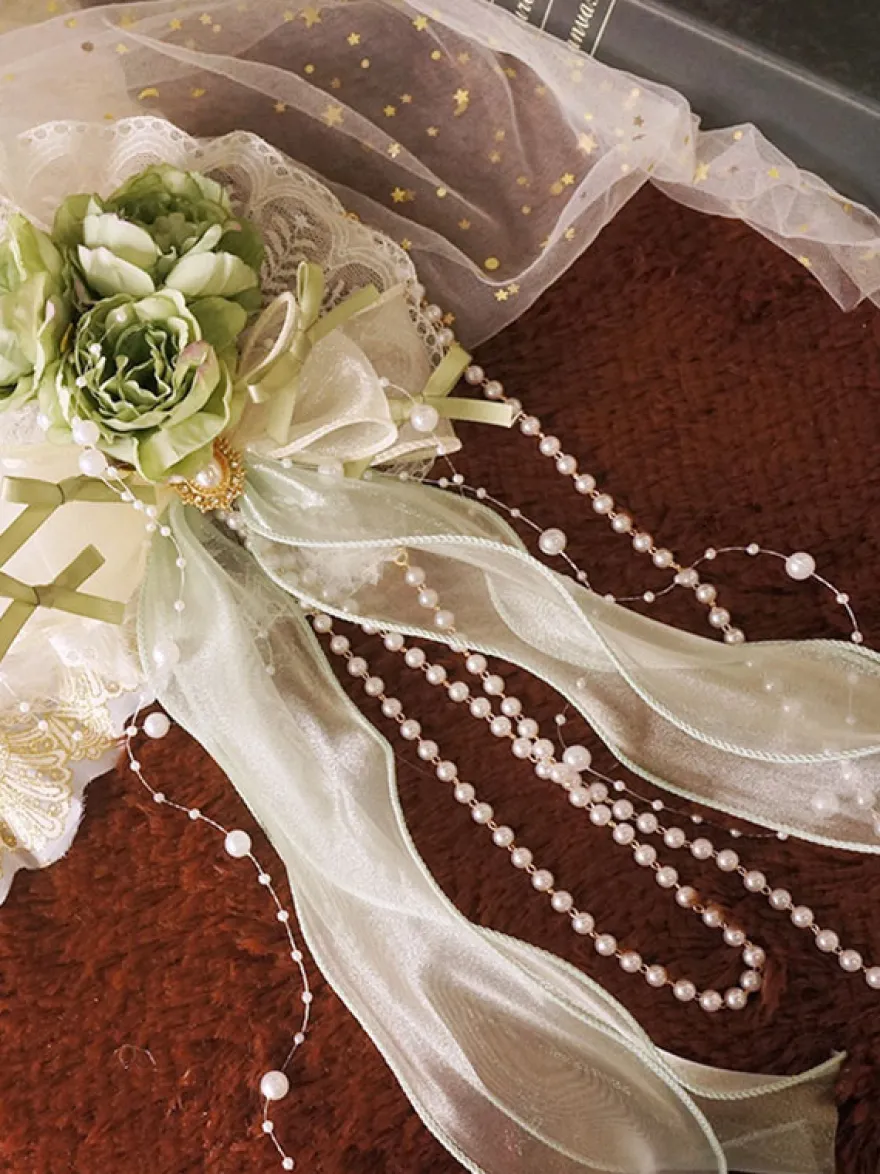 Accessoires Lolita Style Chinois Perles Vertes Nœuds Fleurs Accessoire Fibre Polyester Divers