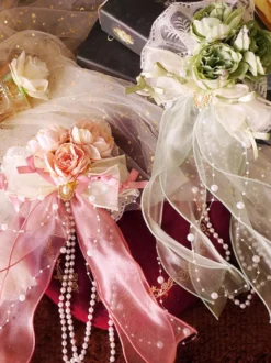 Accessoires Lolita Style Chinois Perles Vertes Nœuds Fleurs Accessoire Fibre Polyester Divers