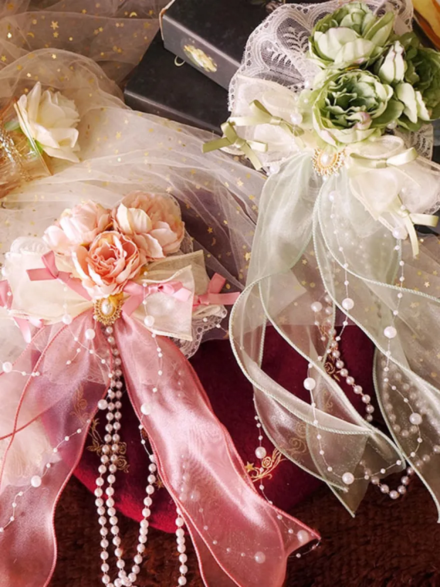 Accessoires Lolita Style Chinois Perles Vertes Nœuds Fleurs Accessoire Fibre Polyester Divers