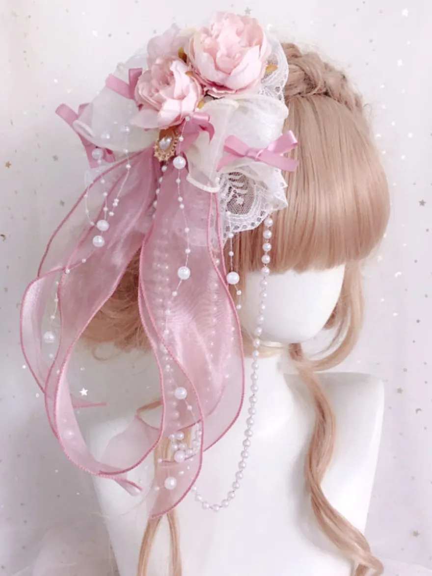 Accessoires Lolita Style Chinois Perles Vertes Nœuds Fleurs Accessoire Fibre Polyester Divers