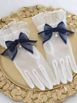 Accessoires Lolita Style ROCOCO Nœuds Bleu Profond Perles Accessoire Fibre Polyester Divers
