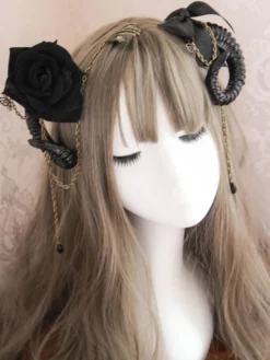 Accessoires 2026 Pince À Cheveux Lolita En Satin Métallisé Rose Gothique Déguisements Halloween