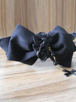 Accessoires pour cheveux synthétiques Lolita Bow dentelle noire fleur Déguisements Halloween
