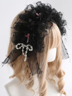 Accessoires Sweet Lolita Perles Noires Noeuds Volants Couvre-chef Divers