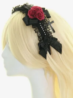 Arcs noir fleur dentelle Accessoires cheveux synthétiques Lolita Déguisements Halloween