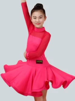Attrayant costume de danse latine en lycra elasthanne unicolore Robe Déguisements Halloween