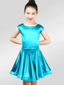 Attrayant costume de danse latine Tissu de satin unicolore Robe Déguisements Halloween