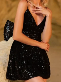 Avec Robe De Cocktail Élégante Courte Col En V Avec Nœuds