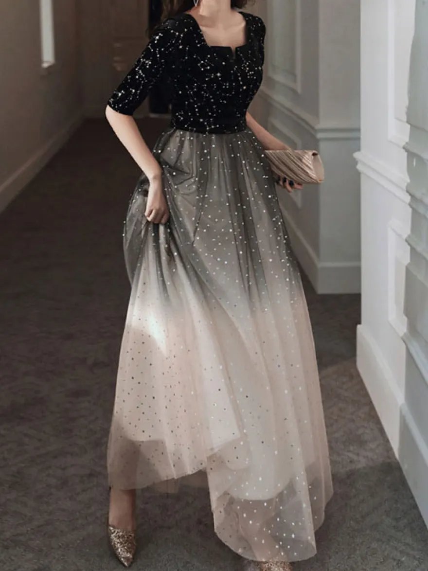 Avec robe de cocktail élégante ligne A longueur au sol col en V