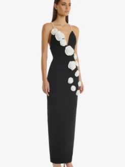 Avec robe de cocktail moderne longueur cheville robe de bal col en V fleurs polyester