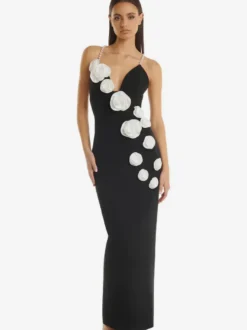 Avec robe de cocktail moderne longueur cheville robe de bal col en V fleurs polyester