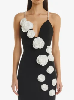 Avec robe de cocktail moderne longueur cheville robe de bal col en V fleurs polyester