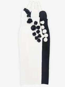 Avec robe de cocktail moderne longueur cheville robe de bal col en V fleurs polyester