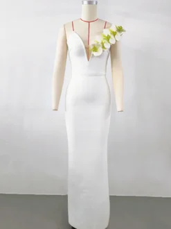 Avec robe de cocktail robe de bal moderne longueur au sol col en V fleurs polyester