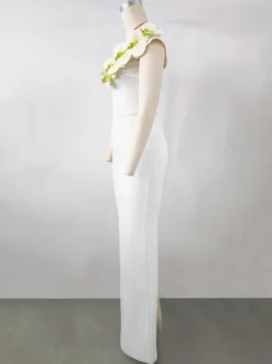 Avec robe de cocktail robe de bal moderne longueur au sol col en V fleurs polyester