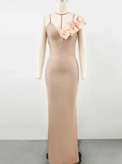 Avec robe de cocktail robe de bal moderne longueur au sol col en V fleurs polyester