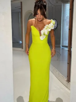 Avec robe de cocktail robe de bal moderne longueur au sol col en V fleurs polyester