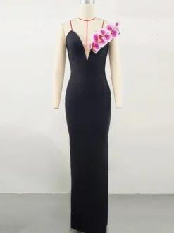 Avec robe de cocktail robe de bal moderne longueur au sol col en V fleurs polyester
