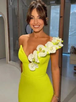 Avec robe de cocktail robe de bal moderne longueur au sol col en V fleurs polyester