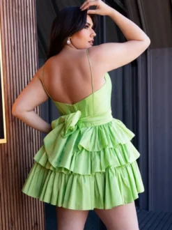 Avec robe de soirée courte courte col bijou nœuds taffetas