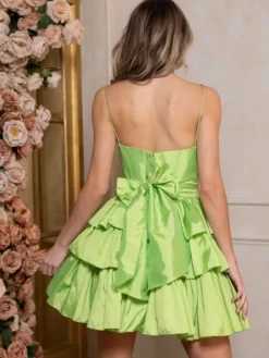 Avec robe de soirée courte courte col bijou nœuds taffetas