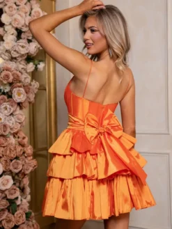 Avec robe de soirée courte courte col bijou nœuds taffetas