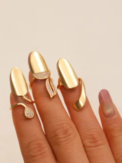 Bagues d'ongles en strass poli et lisse double couche ouverte et ajustable protège-ongles pour doigt
