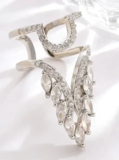 Bagues d'ongles papillon pavées de strass double couche ouvertes et ajustables