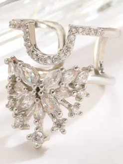 Bagues d'ongles papillon pavées de strass double couche ouvertes et ajustables