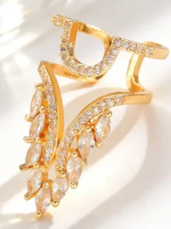 Bagues d'ongles papillon pavées de strass double couche ouvertes et ajustables