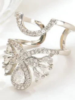 Bagues d'ongles papillon pavées de strass double couche ouvertes et ajustables