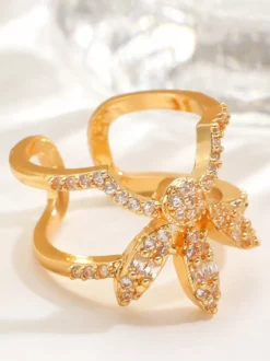 Bagues d'ongles papillon pavées de strass double couche ouvertes et ajustables