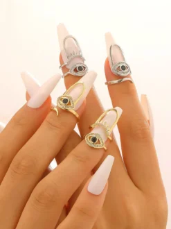 Bagues d'ongles strass œil maléfique ajustables pour doigt ouvert protège-ongles décoratifs