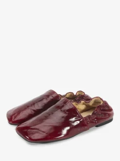 Ballerines bordeaux en cuir véritable bout carré chaussures plates à enfiler