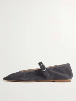 Ballerines en daim kaki à bout carré Mary Jane
